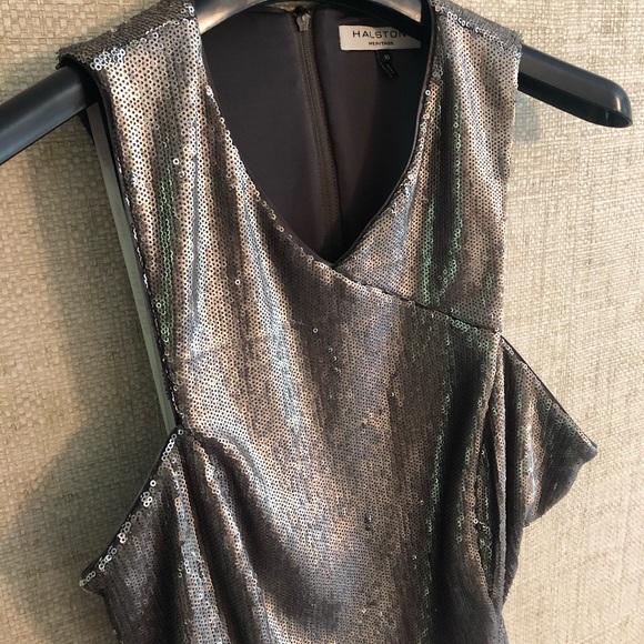 Halston Heritage mini dress! Silver sequined - Picture 3 of 9